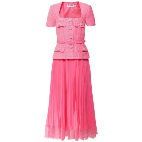 Self Portrait , Midi Bouclé Chiffon Dress - Pink ,Pink female, Sizes: