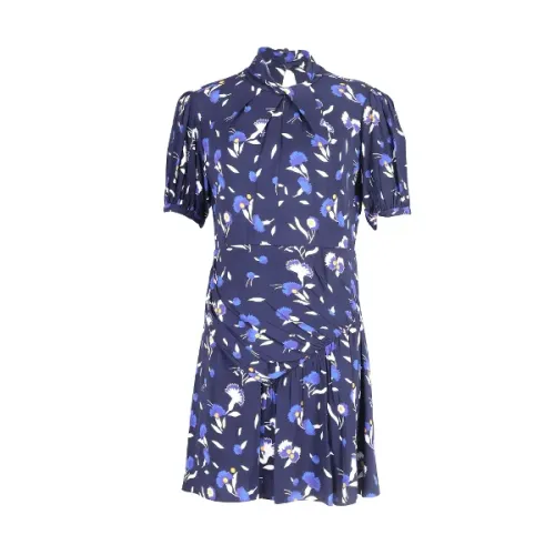 Self Portrait , Navy Blue Botanical Print Mini Dress ,Blue female, Sizes: