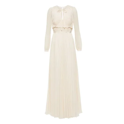 Self Portrait , Occasion Dress - Loose Maxi Chiffon with Pleated Detail ,White female, Sizes: