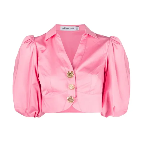 Self Portrait , Pink Cotton Poplin Shirt ,Pink female, Sizes: