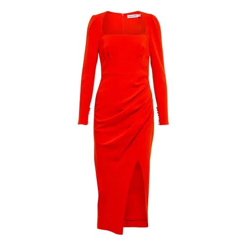 Self Portrait , Red Crepe Midi Dress ,Red female, Sizes:
