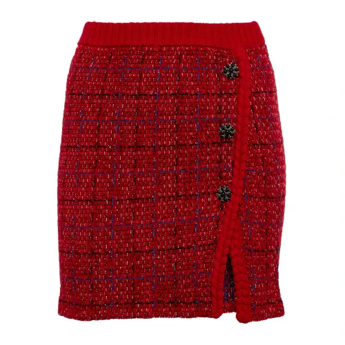 Self Portrait , Short Skirt, Jaspeado Red Point Miniskirt Aw22-156 ,Red female, Sizes: