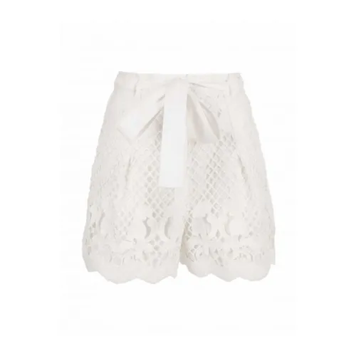 Self Portrait , Stylish White Cotton Shorts with Embroidered Detail ,White female, Sizes: