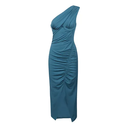 Self Portrait , Teal Ruched Midi Dress ,Blue female, Sizes: