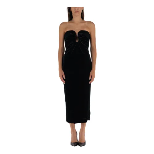 Self Portrait , Velvet Strapless Midi Dress ,Black female, Sizes: