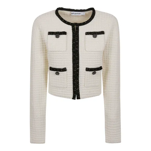Self Portrait , Women's Clothing Sweaters White Ss24 ,Beige female, Sizes: