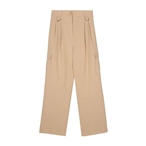 Semicouture , Beige Crepe Trousers with Dart Detailing ,Beige female, Sizes: