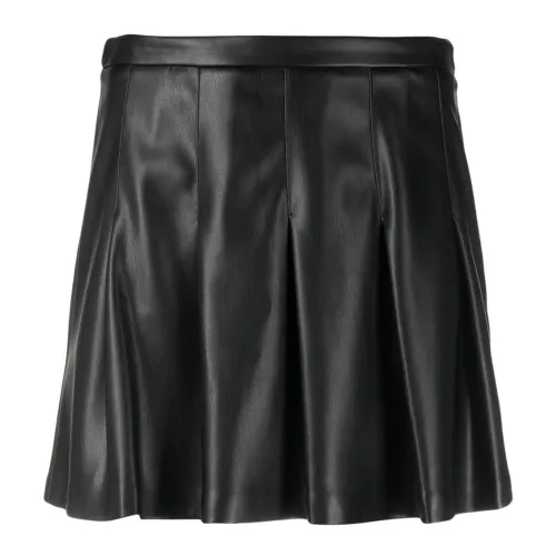 Semicouture , Black Pleated Faux Leather Skirt ,Black female, Sizes: