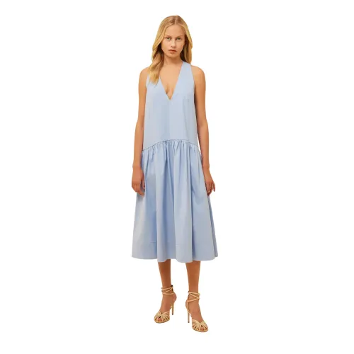 Semicouture , Cotton Poplin Dress with V-neck ,Blue female, Sizes: