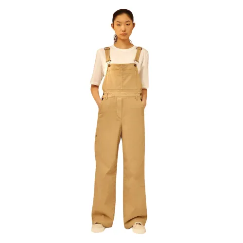 Semicouture , Tinted Gabardine Overall with Adjustable Straps ,Brown female, Sizes: