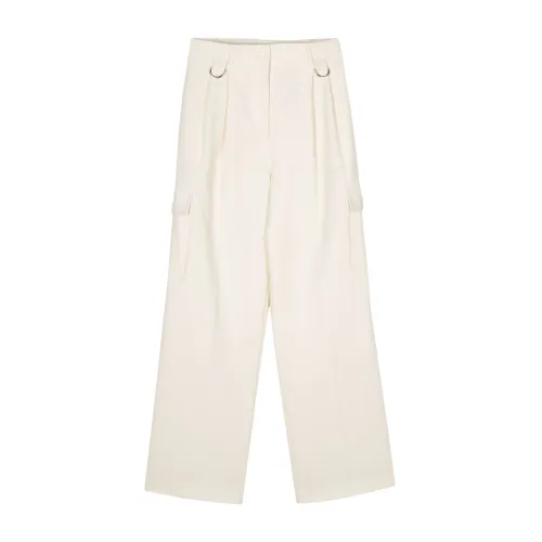 Semicouture , White Crepe Trousers with Gold Details ,White female, Sizes:
