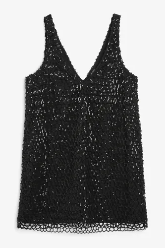 Sequin knitted pinafore mini dress - Black