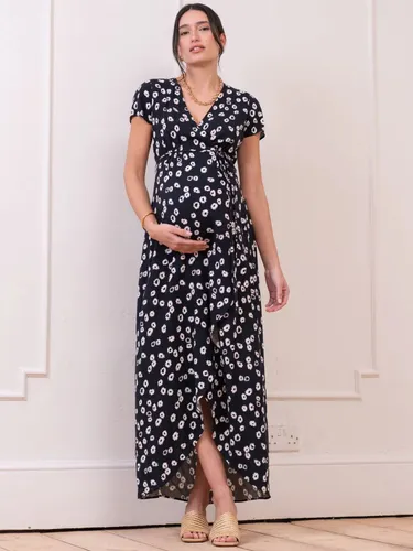 Seraphine Daisy Print Wrap Maternity Dress, Black/Multi - Black/Multi - Female