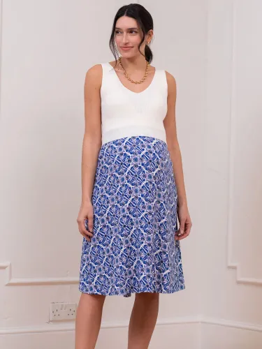 Seraphine Stacie Layered Tile Print Maternity Dress, Blue/White - Blue/White - Female