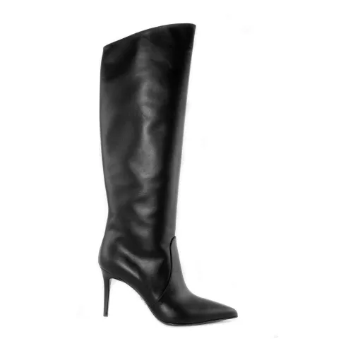 Sergio Levantesi , Black Leather Divina Pointed Boots ,Black female, Sizes: