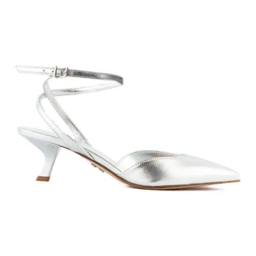 Sergio Levantesi , Pointed Silver Leather Ankle Strap Pumps ,Gray female, Sizes: