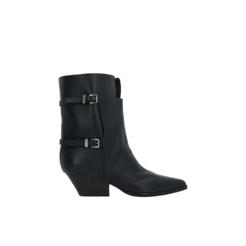 Sergio Rossi , Black Leather Texan Boots with Buckle Closure ,Black female, Sizes: