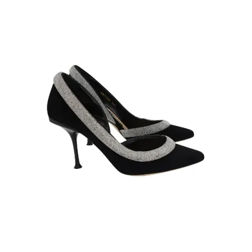 Sergio Rossi , Black Suede Crystal-Embellished Heels ,Black female, Sizes: