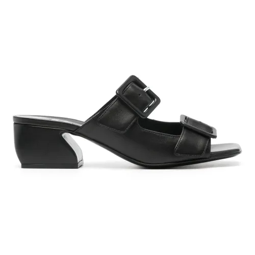 Sergio Rossi , Buckles Strap Leather Mules ,Black female, Sizes: