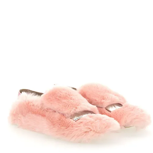Sergio Rossi , Luxury Rabbit Fur Metal Clip Slipper ,Pink female, Sizes: