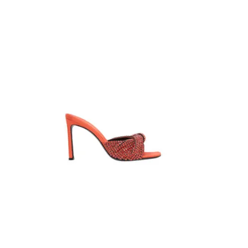 Sergio Rossi , Orange Satin Crystal Sandals ,Multicolor female, Sizes:
