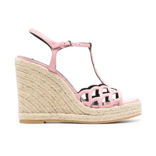 Sergio Rossi , Pink Leather Wedge Sandal ,Pink female, Sizes: