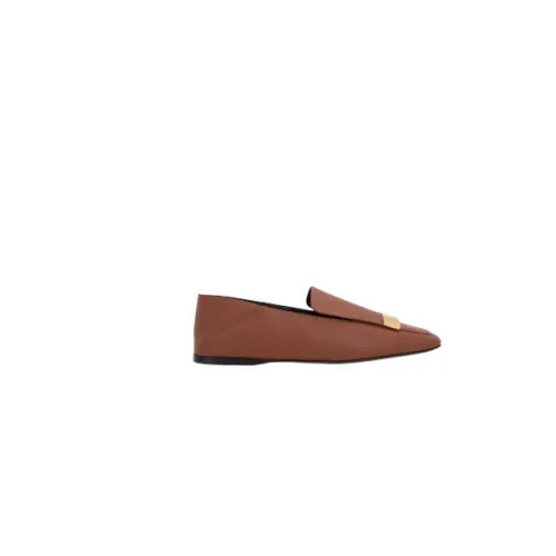 Sergio Rossi , Square Toe Leather Slip-On Flats ,Brown female, Sizes: