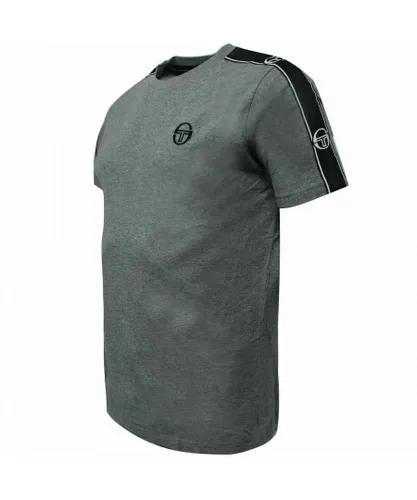 Sergio Tacchini Short Sleeve Crew Neck Grey Mens Feather Taped T-Shirt 38536 921 Cotton
