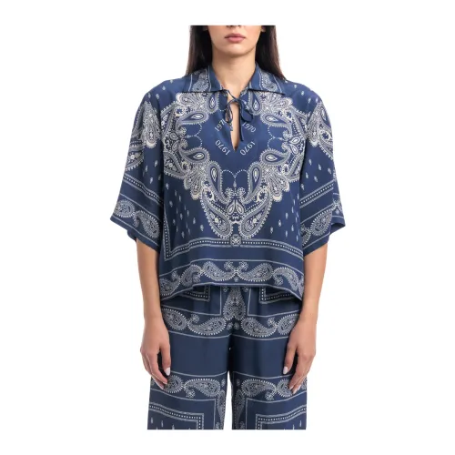 Seventy , Bandana Print Viscose Shirt ,Blue female, Sizes: