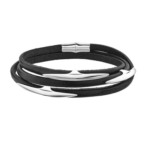 Shaun Leane Multi Arc Silver Black Leather Wrap Bracelet - M
