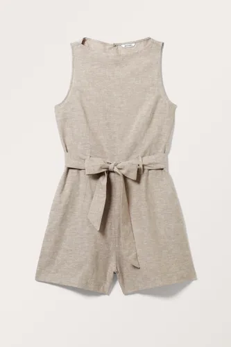 Sheer Linen Blend Mini Jumpsuit - Brown