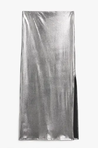 Shiny ribbed maxi skirt - Silver