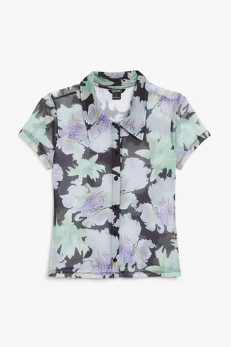 Shirt collar mesh top - Purple
