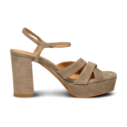Shoe the Bear , Chunky Heel Suede Strap - Taupe ,Beige female, Sizes: