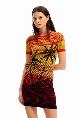 Short knit palm tree dress - RED - XS