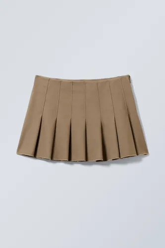 Short Pleated Mini Skirt - Beige