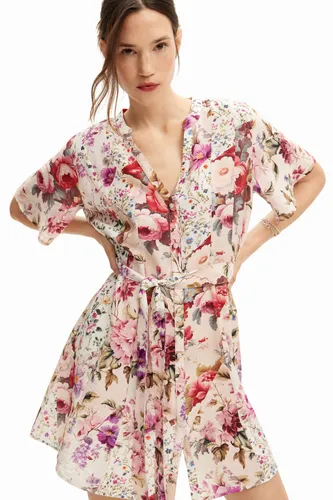 Short romantic floral dress. - MATERIAL FINISHES - L