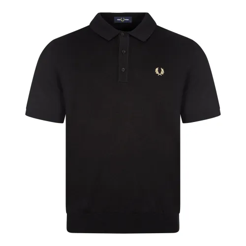 Short Sleeve Knitted Polo Shirt - Black