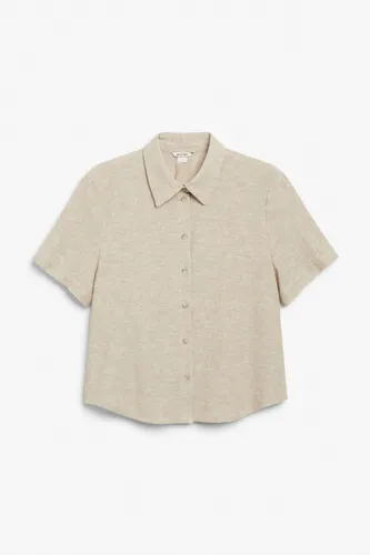 Short sleeve linen blend shirt - Brown