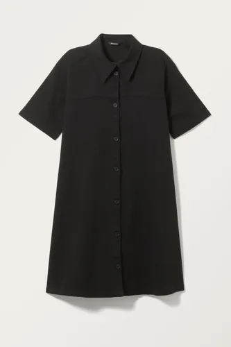 Short Sleeve Shirt Dress - Black
