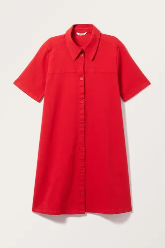 Short Sleeve Shirt Dress - Red