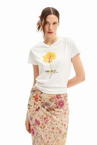 Short-sleeved T-shirt with flower. - WHITE - XL