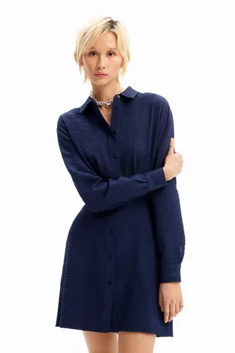 Short textured shirt dress - BLUE - M