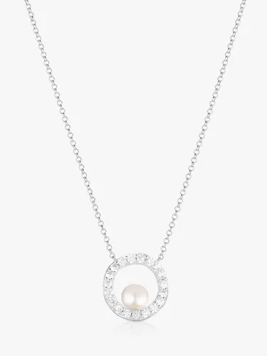 Sif Jakobs Jewellery Ponza Circolo Cubic Zirconia and Pearl Round Pendant Necklace, Silver - Sterling Silver - Female