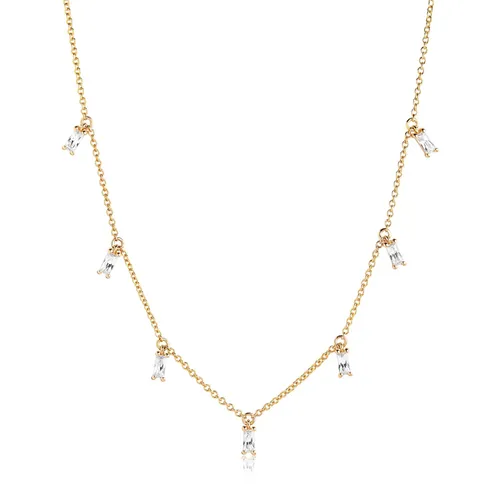 Sif Jakobs Princess 18ct Gold Plated Sterling Silver White Zirconia Baguette Necklace - Silver