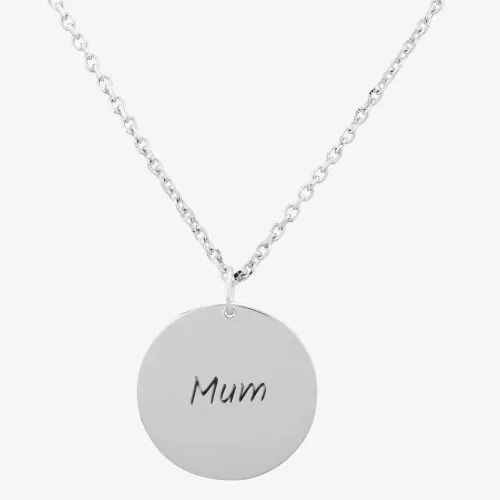 Silver Classic Mum Disc Pendant Necklace THB001604