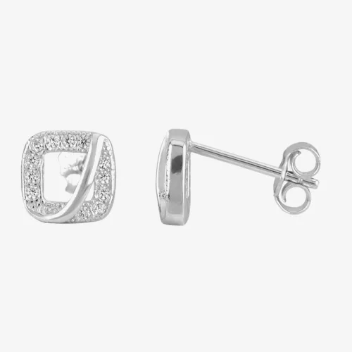 Silver Cubic Zirconia Open Square Stud Earrings E610858