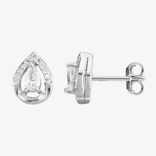 Silver Cubic Zirconia Teardrop Stud Earrings E612208