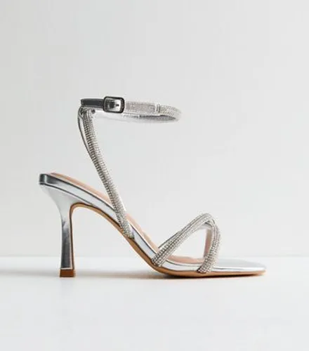 Silver Diamanté 2 Part Stiletto Heel Sandals New Look
