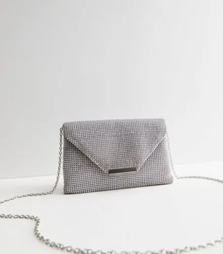 Silver Diamanté Chain Clutch Bag New Look